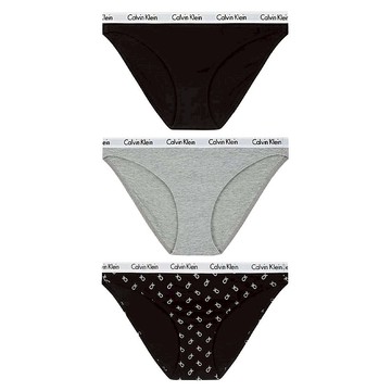 Calvin Klein 凱文克萊 underwear Carousel Cotton Bikini 基本款 女性三角褲3件組  黑色 + 灰色 + 花紋  M