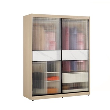 文創集 維爾泰鋁框5尺岩板玻璃衣櫃(吊衣桿x3＋單抽屜)-151x60x236cm免組