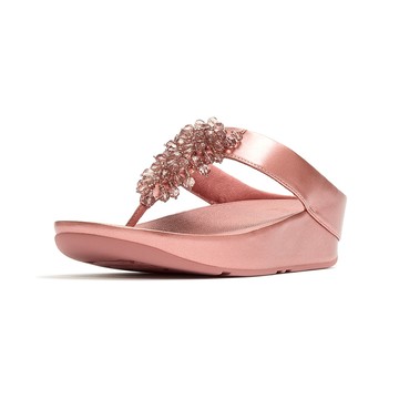 RUMBA 金屬色串珠夾腳涼鞋-金屬鏽玫瑰色