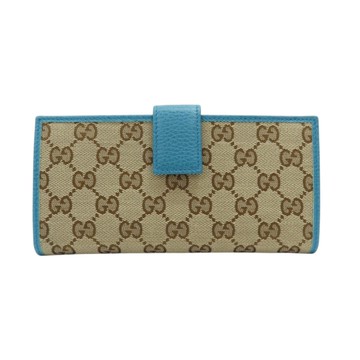 【二手名牌BRAND OFF】GUCCI 古馳 棕色 GG帆布 扣式 長夾