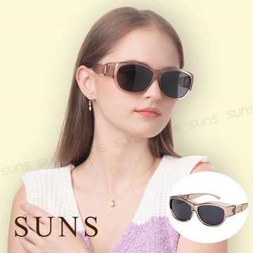 【SUNS】包覆式精品偏光墨鏡 裸感藕杏方框墨鏡 Polarized可套鏡 抗藍光+抗UV400