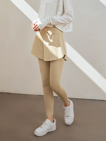 高彈力反光包邊假兩件運動褲