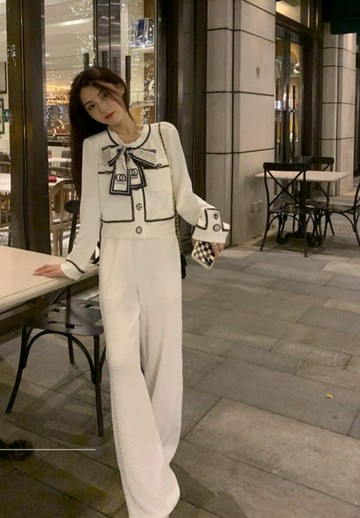 長袖褲裝女時尚女神范闊腿兩件套上衣小香風百搭洋氣秋季新款