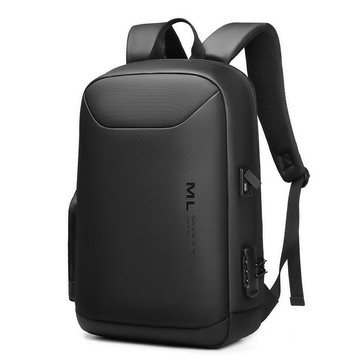 皮膜料簡潔雙肩包背包男電腦包商務上班出差包密碼鎖USB書包輕便