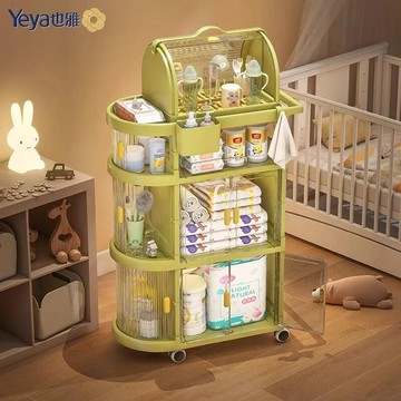 置物架 推車收納 置物推車 三層推車 摺疊推車 推車置物架 收納櫃也雅免安裝寶寶小推車折疊大容量奶粉尿褲儲物車帶輪臥室家