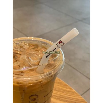 FunLife生活館 可愛卡通少女心kitty高硼硅玻璃飲料吸管耐熱彎頭