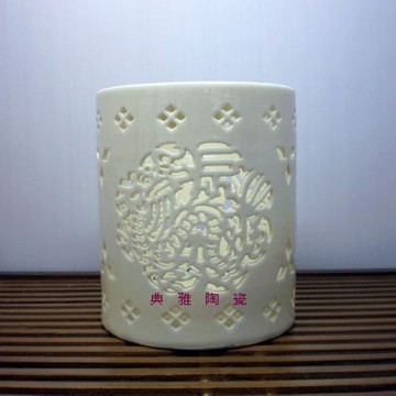 全國 景德鎮陶瓷 高檔象牙瓷縷空筆筒1入