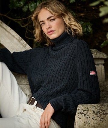 Superdry Women's Slouchy Cable Roll Neck Jumper Navy Size: 4