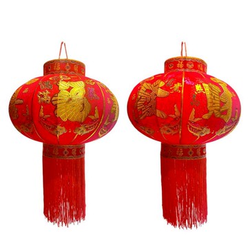 摩達客 春節開運招財 年節元宵金線大紅燈籠吊飾2件組 不附燈  紅色  60 x 40cm