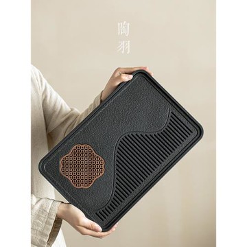 茶盤家用小型茶托輕奢現代瀝水托盤密胺仿烏金石盤排儲水雙用干泡