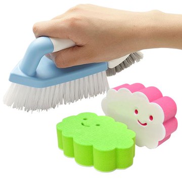 【特惠組】日本AISEN黏貼式雲朵海綿刷+兩用磁磚清潔刷