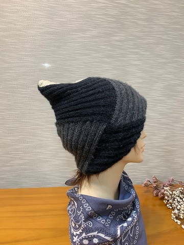 純手工編織雙層拼接圍脖。帽子。柔軟幼駝羊毛。黑/灰/白圍脖