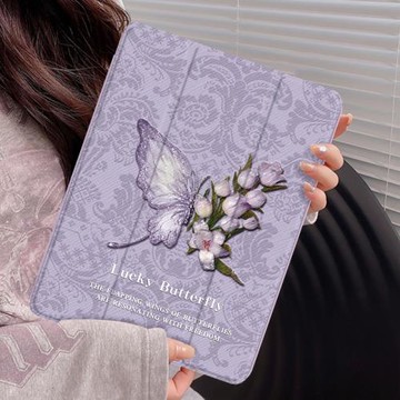 【輕薄防彎】印花玫瑰蝴蝶適用ipadair7保護套新款11/13英寸ipad11保護殼藝術iPadpro2024好看mini6帶筆槽女