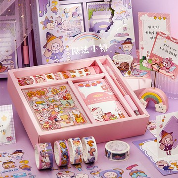 手帳貼紙套裝禮盒可愛女孩貼畫禮盒膠帶和貼紙網紅手賬素材大禮包手帳膠帶素材紙合集卡通人物帖兒童手杖禮物