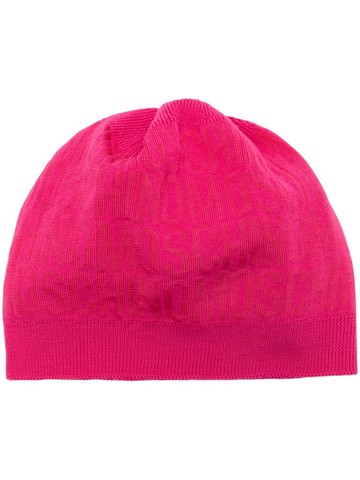 Moschino - wool-blend intarsia-logo beanie - women - Viscose/Wool - One Size - Pink