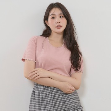 可愛木耳邊百搭坑條上衣
