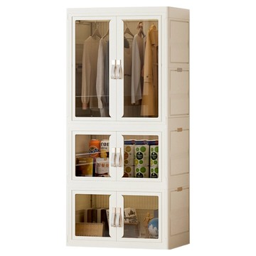 FAmILyLIFE 生活 百變模組折疊收納櫃組 64面寬  衣櫃 64 x 41 x 70cm + 雙開收納箱 64 x 41 x 34cm 2個  米白色