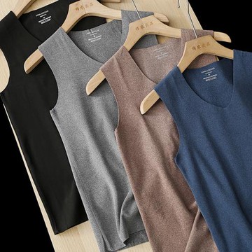 長鳳洲保暖內搭好物冬自發熱德絨V領打底背心男無痕鎖溫速干背心