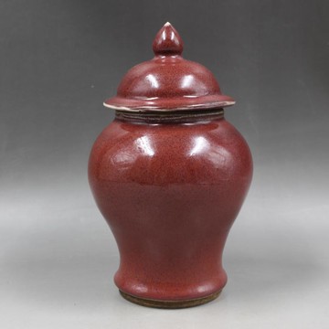 清乾隆年制郎紅釉將軍罐全手工仿古老貨裝飾瓷器家居擺件古董古玩1入