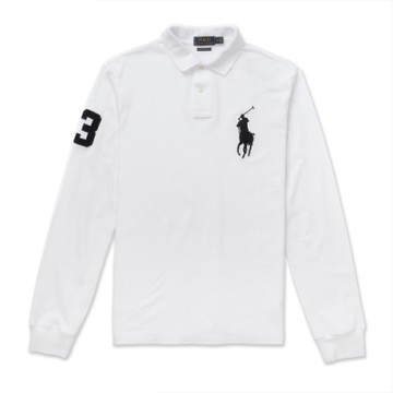 Polo Ralph Lauren RL 熱銷刺繡大馬長袖POLO衫(CUSTOM SLIM FIT)-白色