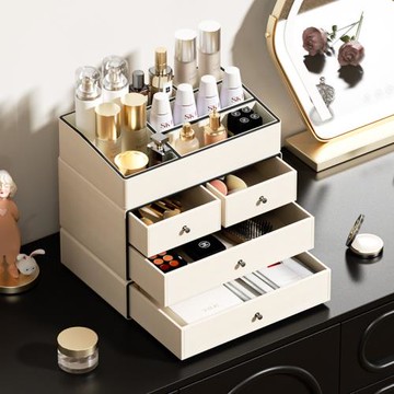 化妝品收納盒桌面多功能梳妝臺口紅護膚品刷子置物架箱抽屜式防塵