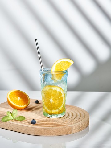 家用冰川紋玻璃水杯擺件客廳桌面夏季高顏值創意果汁飲料杯子