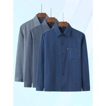 春秋季爸爸裝男長袖襯衫中老年人薄款棉麻夏裝60-70-80歲爺爺襯衣