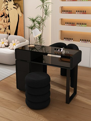 】全實木美甲桌美甲臺桌椅套裝日式巖板單人雙人修甲奶油風美甲店