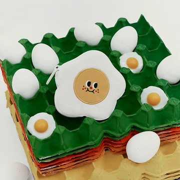 Vanwalk 出走 迷你卡通創意鑰匙零錢包 V2544  荷包蛋 白色 + 黃色  迷你