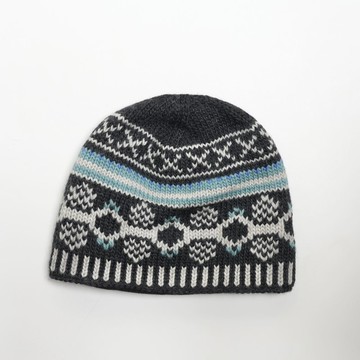 /精品/深灰黑白幾何圖騰細軟美麗諾羊毛帽/純羊毛線手工編織全襯