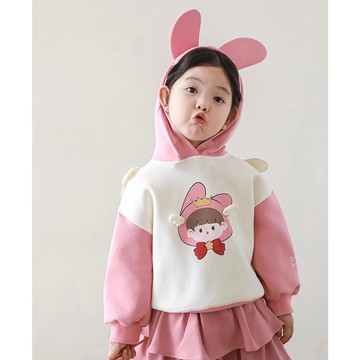 TONGMO - 俏皮兔耳朵連帽上衣-立體魔法翅膀-粉色