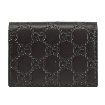 GUCCI 779844 滿版壓花LOGO皮革釦式卡片零錢包.深咖