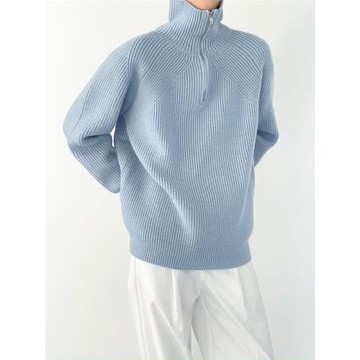 潮時髦保暖寬松版拉鏈高領毛衣