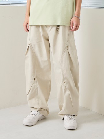 掛繩鉚釘寬鬆牛仔長褲