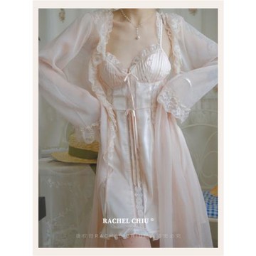 【虞美人】法式蕾絲帶墊純欲吊帶短裙系帶顯瘦透視性感睡裙睡衣女