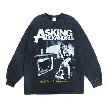 數碼直噴搖滾金屬核Asking Alexandria樂隊印花T恤寬松長袖男女