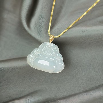 冰糯翡翠彌勒佛吊飾18K金墜頭 | 天然緬甸玉翡翠A貨 | 送禮