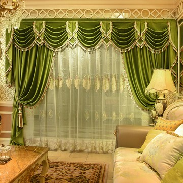 新款歐式窗簾客廳奢華大氣宮廷紅色結婚臥室遮光絨布窗簾頭幔定制