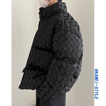 韓國原創設計師款個性重工編織冬季加厚面包服男女情侶棉服外套