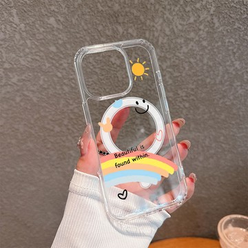 彩虹笑臉 iphone 16 適用於iPhone11 12 13 14 15 16ProMax 蘋果 磁吸 防摔 手機殼