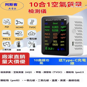 10合1家用甲醛檢測儀pm2.5 pm10顆粒物監測CO二氧化碳測試儀AQI