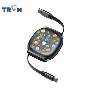 TRON 100W Type-C 伸縮快充線 1M 鈦黑色 植物花卉-2 4檔長度調整 可充筆電 適用i15以上手機 平板