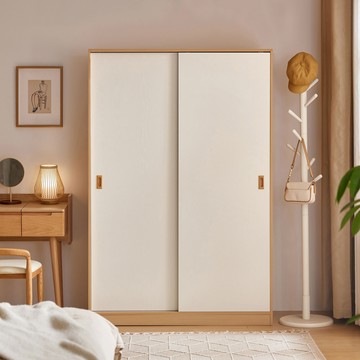 hoi!林氏木業北歐小戶型1.2M滑門衣櫃 LS466-原木+白色
