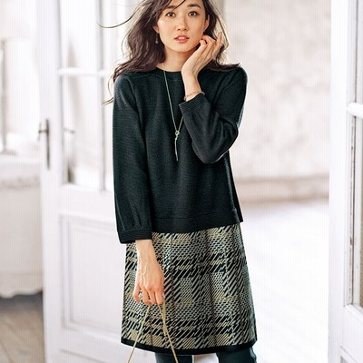 チュニック ベルーナ チェック柄ジャカード切替チュニックワンピース 黒 L レディース 通販 Lineポイント最大get Lineショッピング