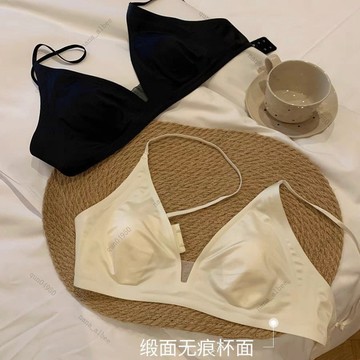台灣發貨 🔔 兔耳杯內衣 牛奶緞法式深V領內衣女 細肩帶內衣 無痕三角杯小胸無鋼圈內衣 胸罩 奶罩 性感內衣 涼感內衣