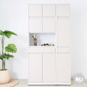 【沐家具Mufurniture】Yafonling 奶油風中空鞋櫃(含燈)+1.3尺鞋櫃+大小被櫃/玄關櫃/客廳/收納