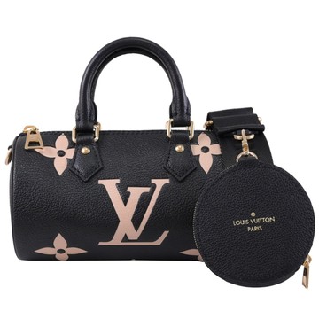 Louis Vuitton LV M45980 PAPILLON BB 撞色壓花兩用圓筒包.黑/米色