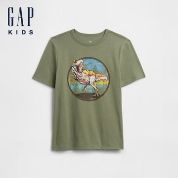 【GAP】兒童圖案T恤-軍綠色/象牙白(885244)