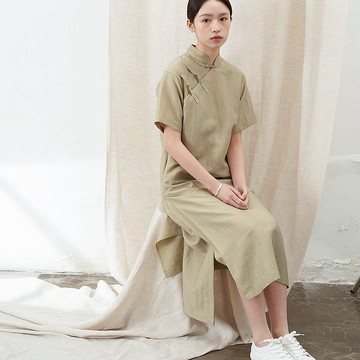 斜襟改良旗袍型長裙連衣裙 洋裝 D211111Y