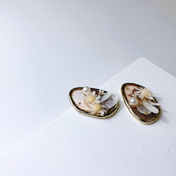 摩卡 • 押花手工耳環